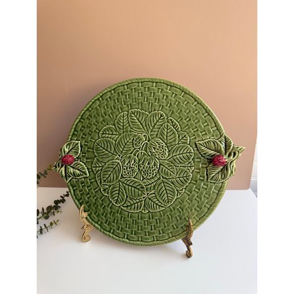 Bordallo Pinheiro Green Strawberry Cheese TrayCake Plate Serving Platter